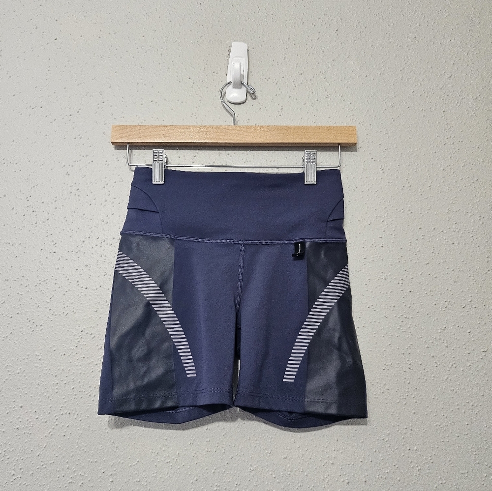 Athleta Allyson Felix Shorts XS Navy High Rise Bike Shorts Athletic Reflective